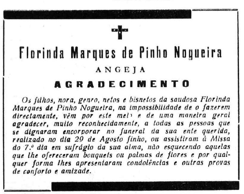 Agradecimento da família depois da morte de Florinda